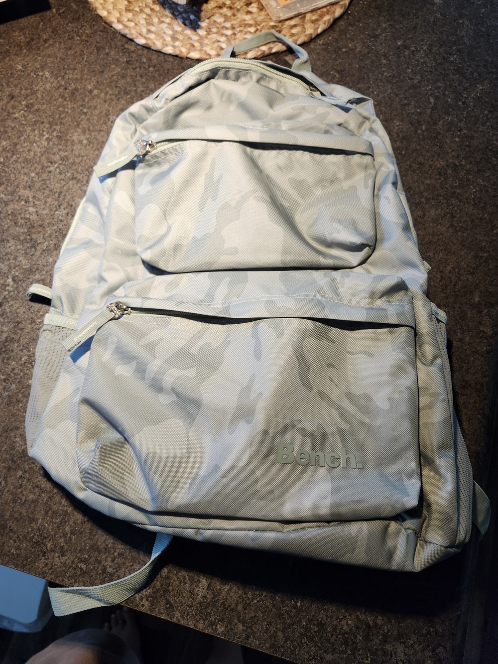 Bench Men's Light Grey/Green Camo Backpack with Front Pockets